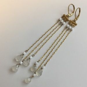 Long Dangle Earrings - Quartz and White Bead